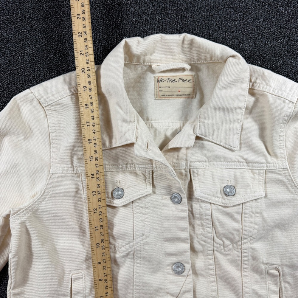 We‎ The Free Cream Denim Jacket Women's S Oversized Trucker Jean Coastal Utility - Picture 5 of 8